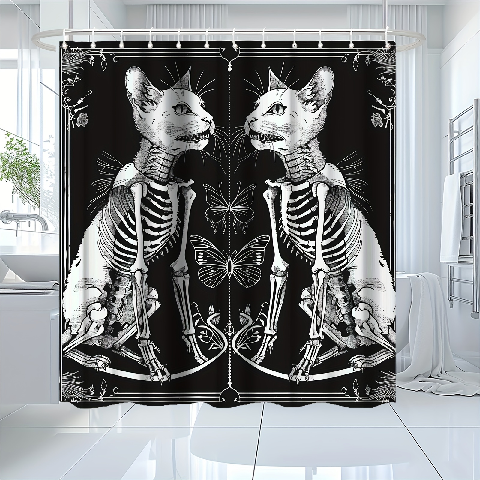 

1pc Cat Gothic Pattern Shower Curtain, Waterproof & Mildew Resistant Shower Curtain, Home & Apartment Bathroom Decor