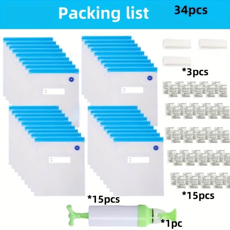 Image of 34/65pcs Filament Storage Bags Vacuum Kit, 15/30pcs 3d Printer Filament Sealed Bags Desiccants/seal Clip/hand Pump, 11.8 * 13.4 In Fit Most 0.25/0.5/1kg 3d Printer Filament Spools