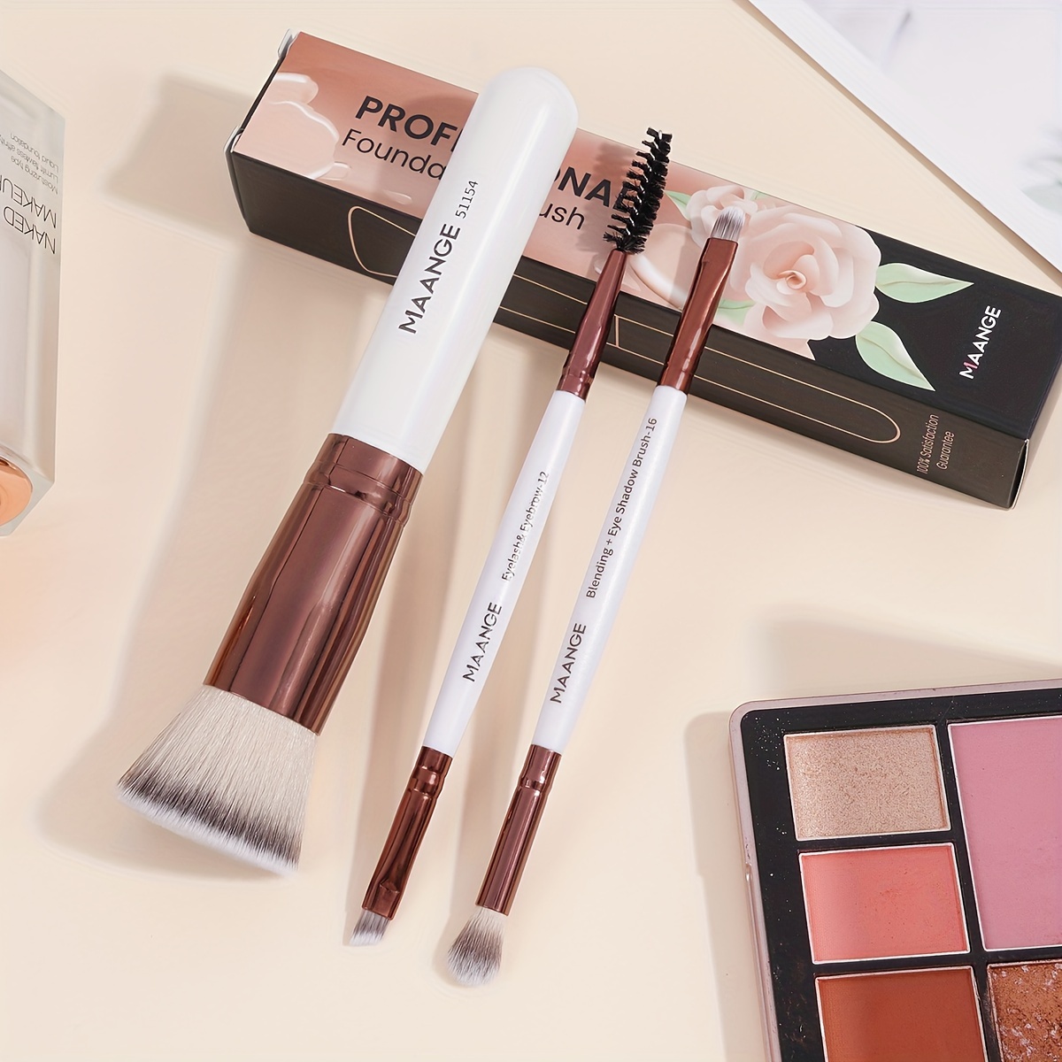 MAANGE 3pcs Foundation and Eye Brush Set, Makeup Essentials