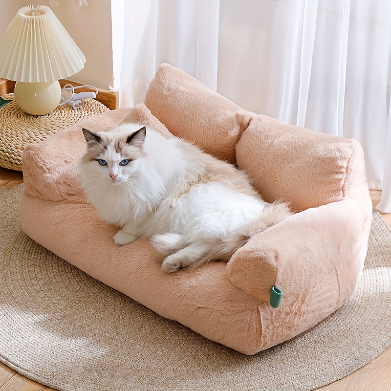 Luxury Plush Cat Bed Super Soft Warm Sofa for Cats with Detachable Washable Cover Non Slip Base Cozy Kitten Sleeping House