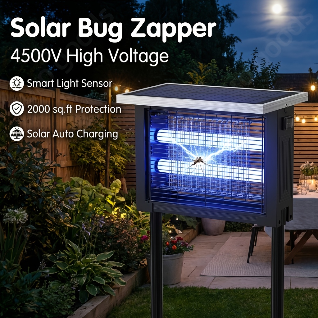 TEMU Solar Bug Zapper Outdoor, Bug Zapper 4500v Electric Shock, Wireless Portable Camping Bug Zapper With Panel Sensor, Fly Traps With 10ft Extension