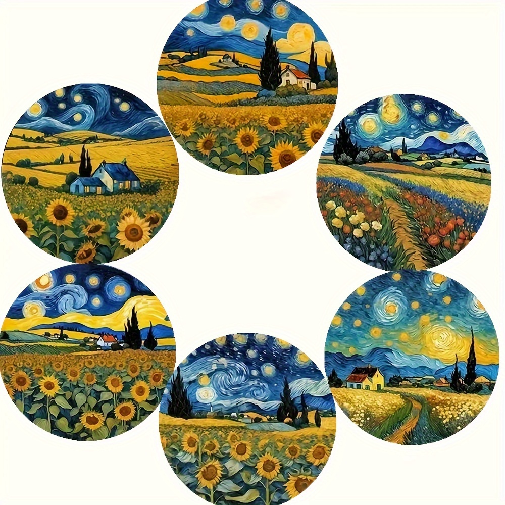 

6pcs Van Art Coasters Set, Wooden Heat-resistant Drink Mats For Home, Coffee Shop, Tea, Mug Pads With Scenic