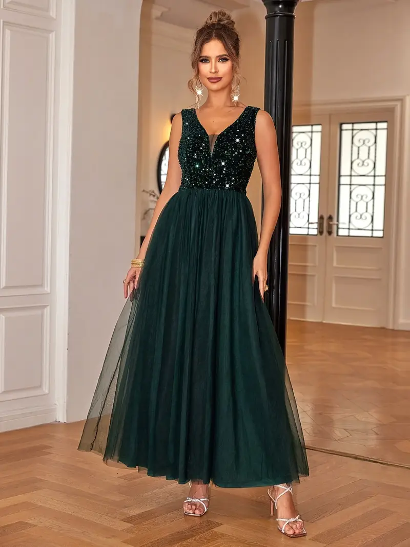 sequin mesh spliced v neck sleeveless ballet long evening - Temu Greece sequin mesh spliced v neck sleeveless ballet long evening - Temu Greece