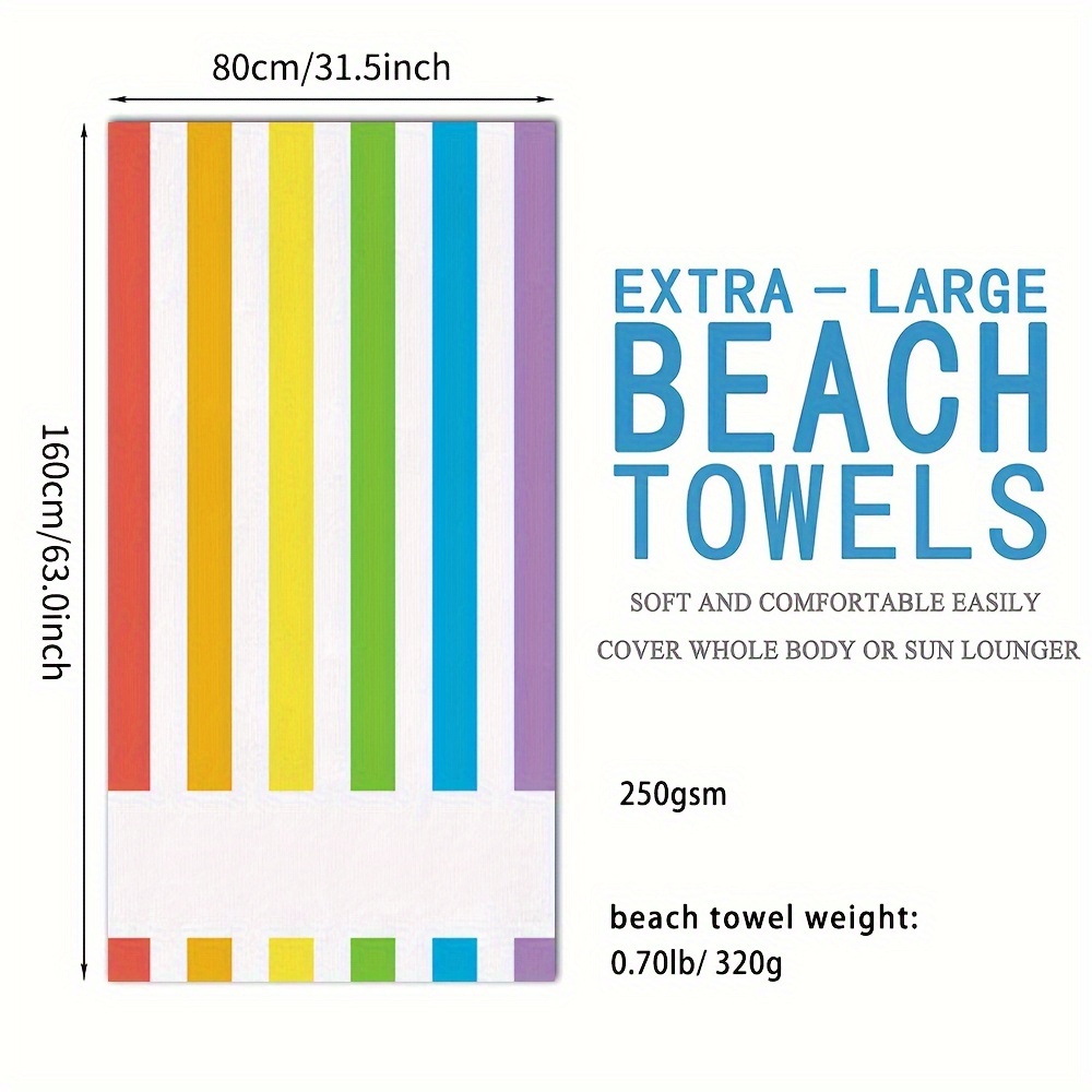 TEMU 1pc Personalized Beach Towel, 80*160cm Stripes Print Beach Towel, Absorbent Beach Towel, Large Summer Beach Blanket, Gift For Beach Pool Party,