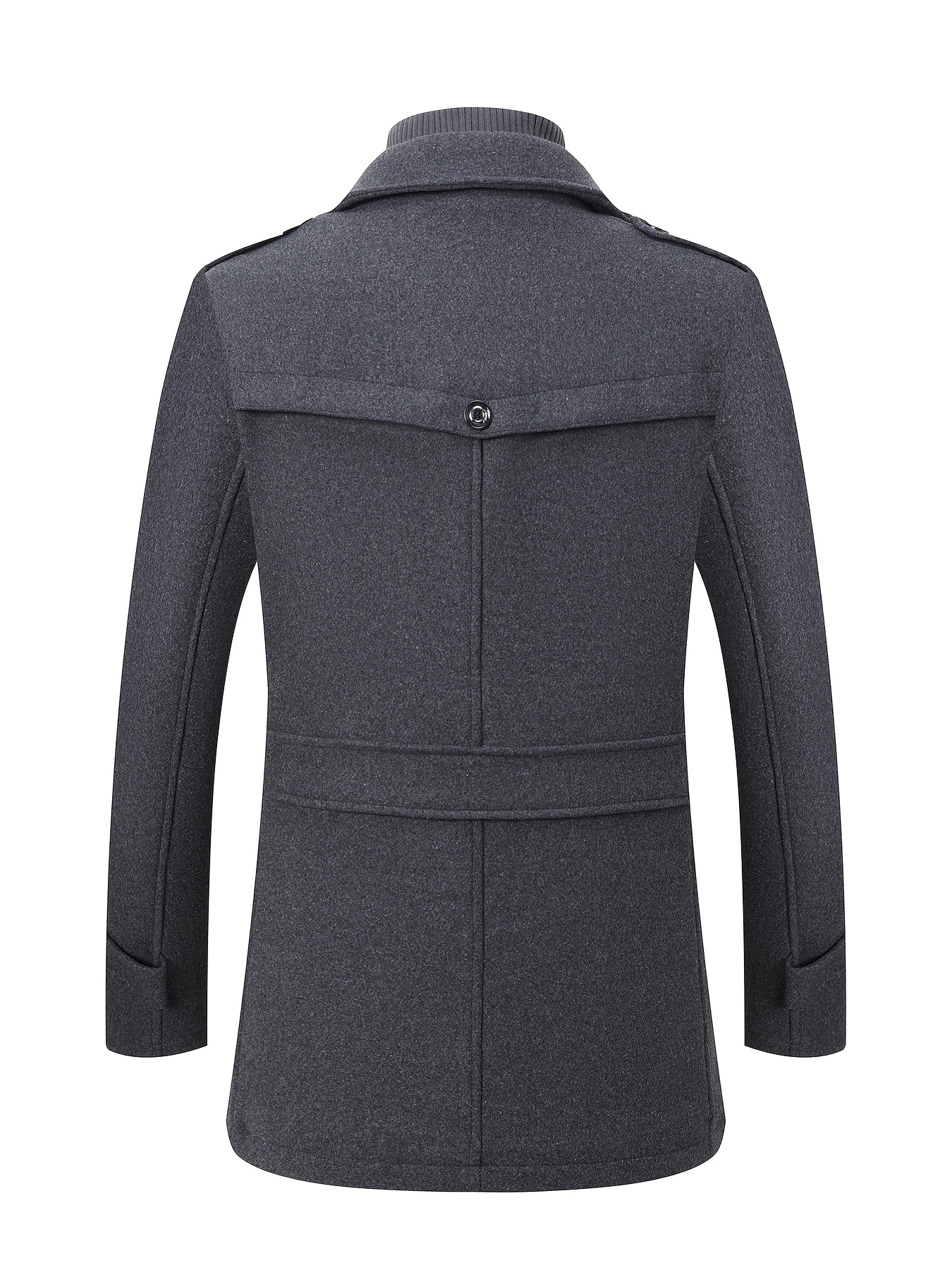 Men's Navy Blue Detachable Double-Breasted Trench Coat - Casual Wool Blend Overcoat with Zippered Pockets for Fall and Winter