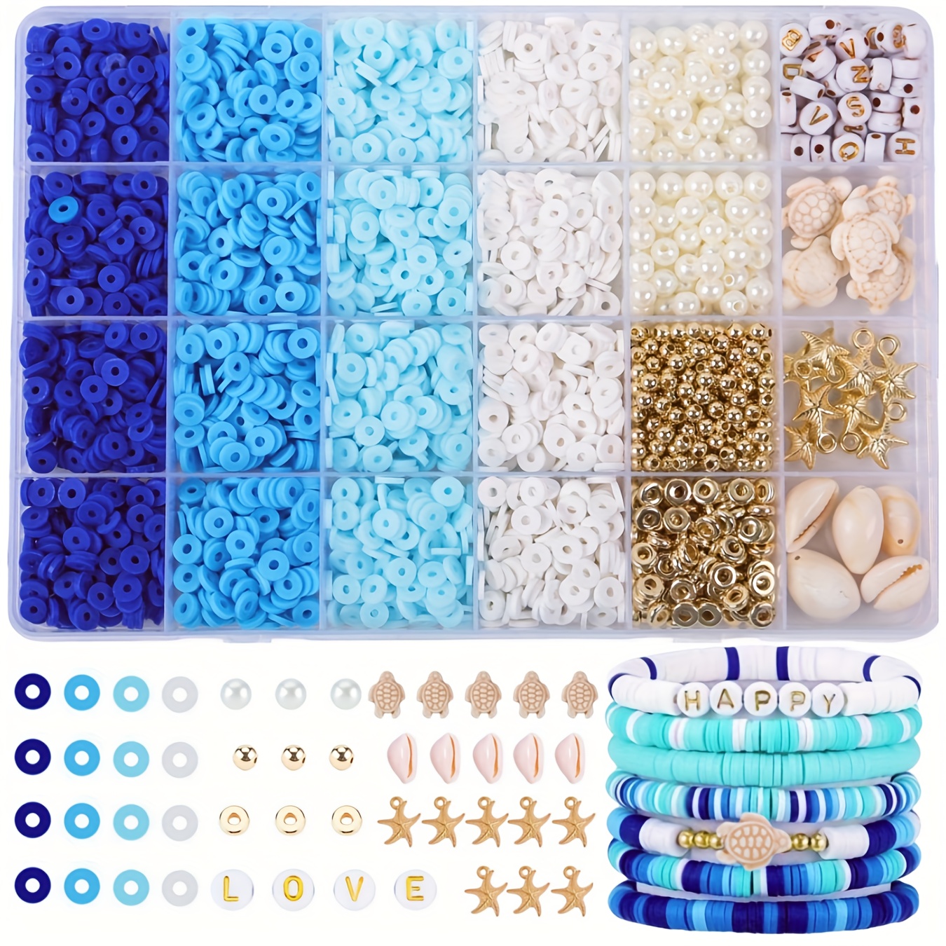 E-shop Eine Schachtel mit minimalistischem und stilvollem blauem Soft-Clay-Perlen-Set: Ein Schmuckherstellungs-Set für Ozean-themen