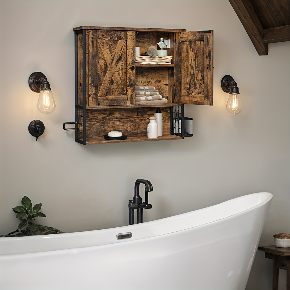 A Storage Unit For The Bathroom Featuring , Adjustable Shelves, And A Brown-black End