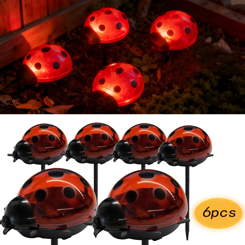 Image of 6pcs Solar Powered Red Ladybug Reptile Lawn Lights, Red Ladybug Ground Plug Lawn Lights, Suitable For Courtyard Villa Gardening Lawn Christmas Halloween Holiday Decoration Lights
