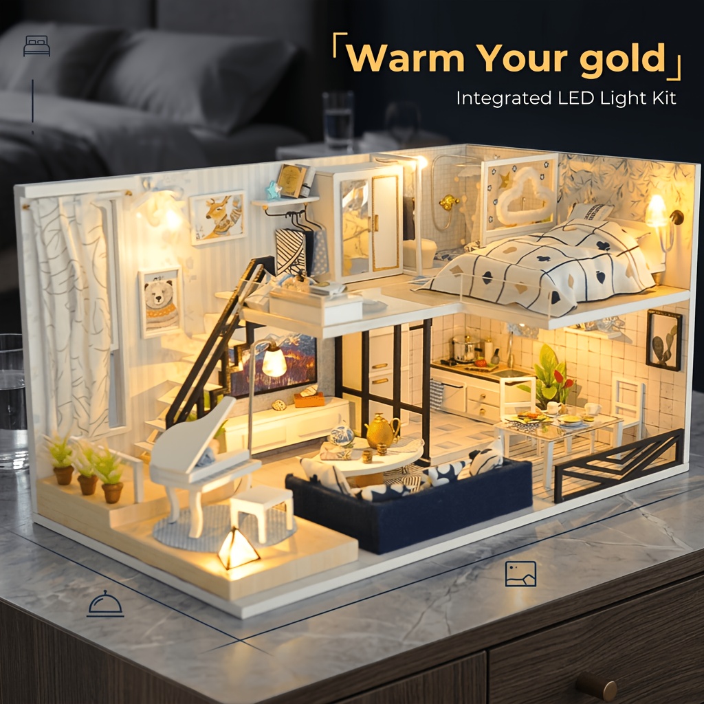 TEMU Handmade Miniature House Set, 3d Puzzle Mini Bookshelf Model, Hand Assembly Model, Exquisite Desktop Decoration, Suitable For Bookshelf