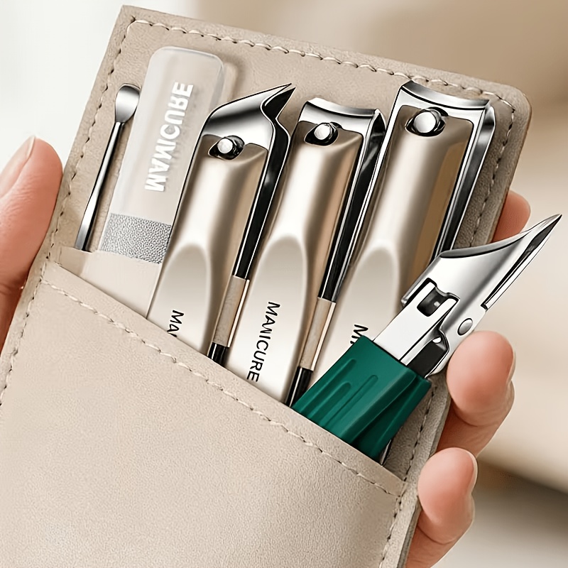 TEMU 6pcs Professional Nail Care Set, Made Of Stainless Steel. It Comes With -saving Wide-opening Angled Toenail Clipper, Designed For Thick And Hard