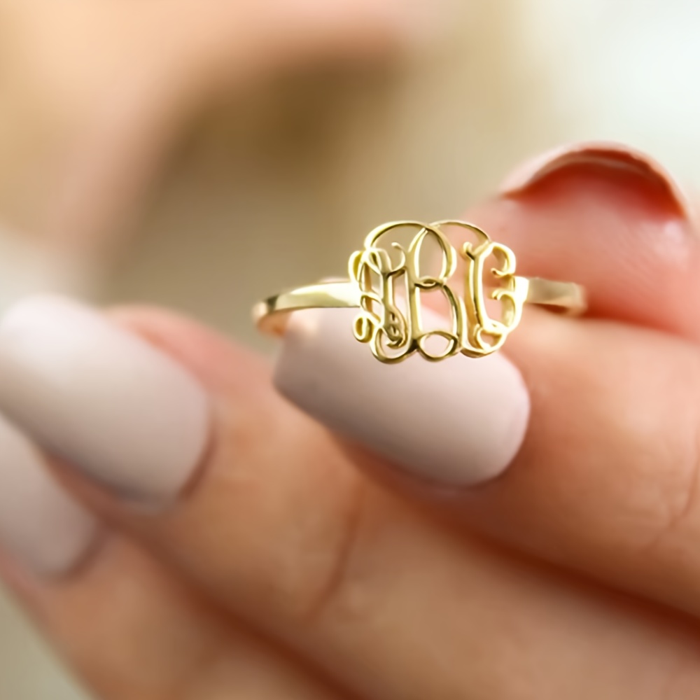 

1pc Elegant Stainless Steel Custom Monogram Ring For Women, Personalized Initial Jewelry, Ideal For Party And Gift-, Accessory, Party Accessory| Chic Ring|goldplated Jewelry