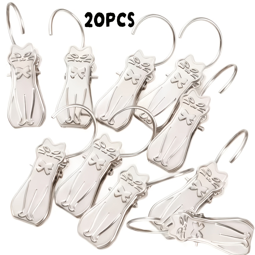 TEMU 20pcs Naughty Cat Bowknot Curtain Clips, Alligator-tooth Style Clips, Wrought Iron Bathroom Window Curtain Rings, , Secures Curtains And Shower