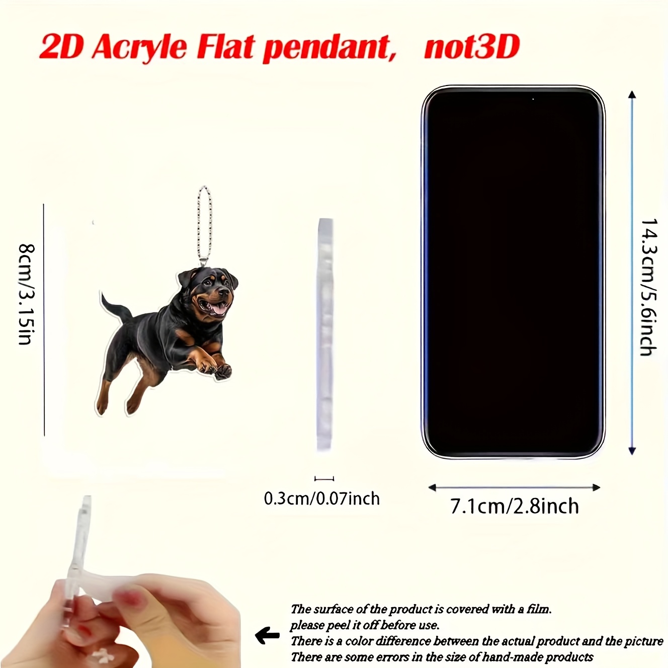 TEMU [2d Flat] [2d Flat] A 2d Acrylic Pendant Featuring A Running Rottweiler, Perfect For Decorating Car Or As A Keychain Gift. Ideal For Christmas,