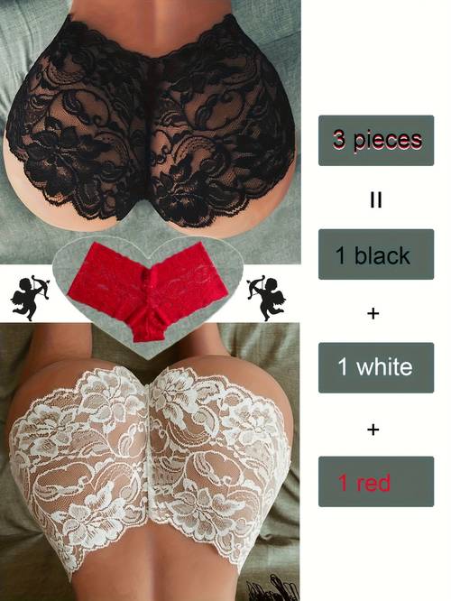 set of 3 hot hollow lace trim fitted panties