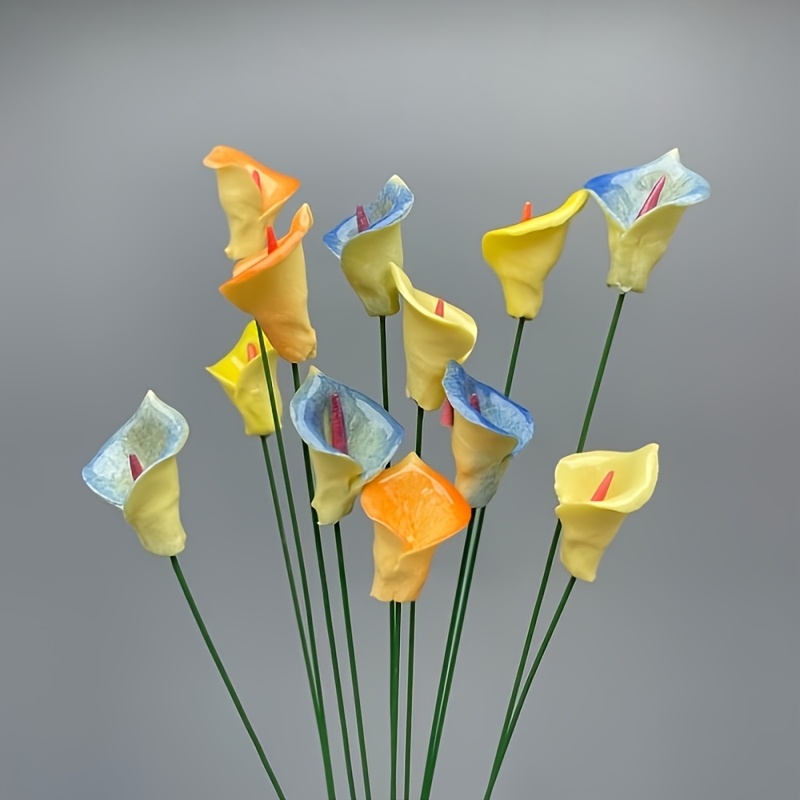 Image of 12pcs, Artificial , Multi-colored Fake Flowers, Ceramic Material, Never Fade, Holiday Bouquets, , Suitable For Family, Garden, Holiday Parties, Gorgeous Ceramic Flowers To