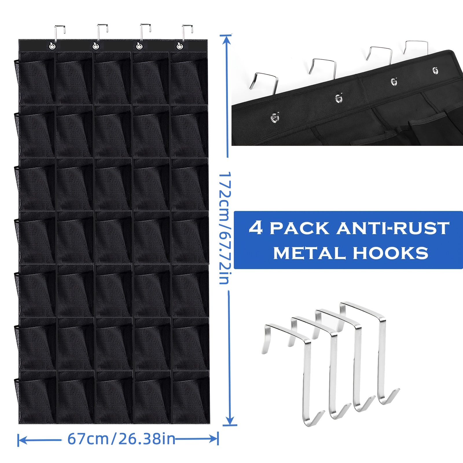TEMU 1pc Shoe Storage Hanging Bag Behind The Door, Hanging Shoe Rack With 35 Mesh Pockets, Large Capacity Hanging Shoe Storage Bag With 4 Metal Hooks
