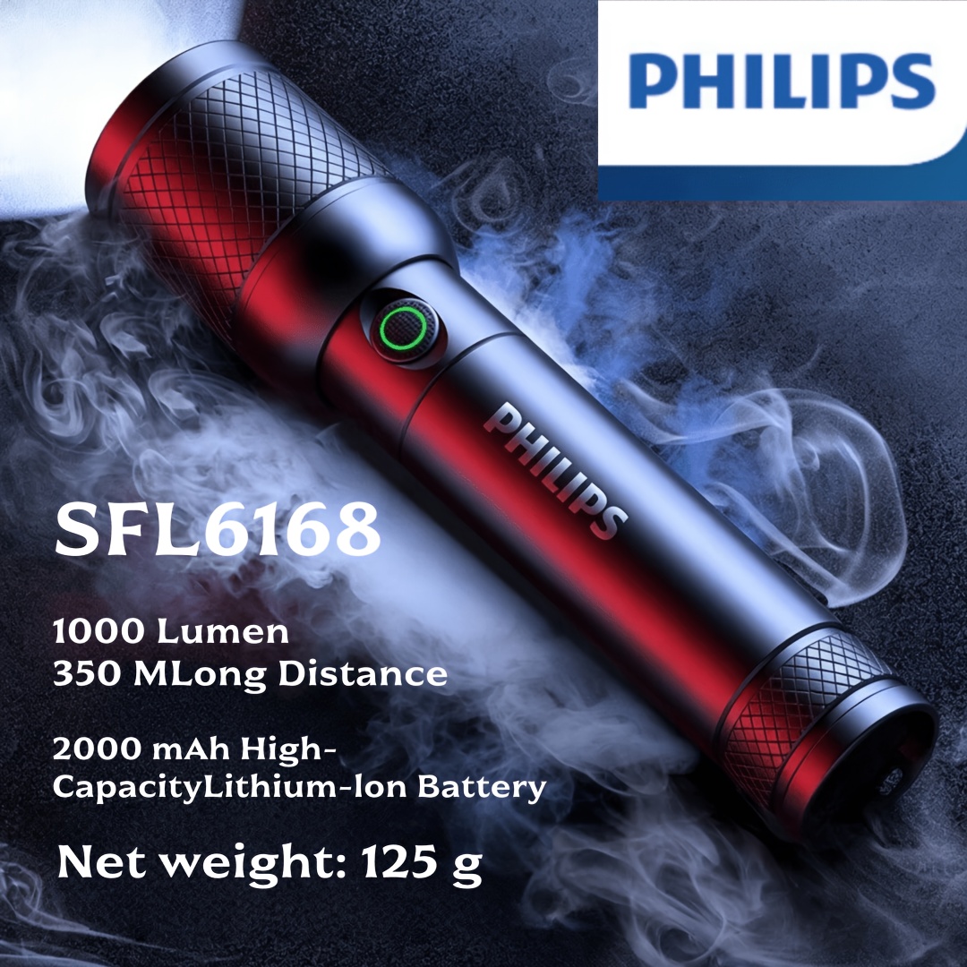 TEMU Lampe de poche Philips (Modèle Ultra-) avec Batterie Haute , Sortie Haute Lumière, Fonction Zoom, Ultra-Longue Portée et Abaissement, et