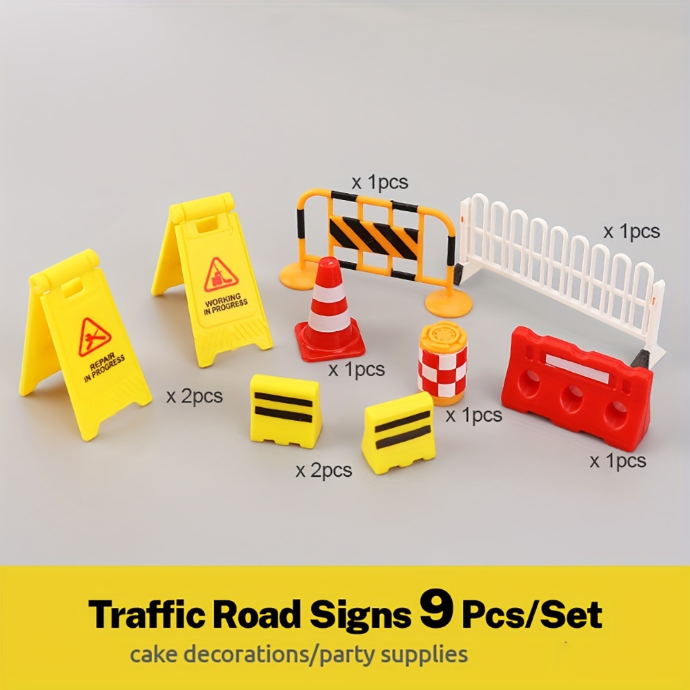Temu TEMU 9 peças/conjunto Tema de construção de trânsito Sinal de estrada Sinal de alerta Para Decoração de bolo de festa de aniversário Presente sold by Temu Affiliate Program