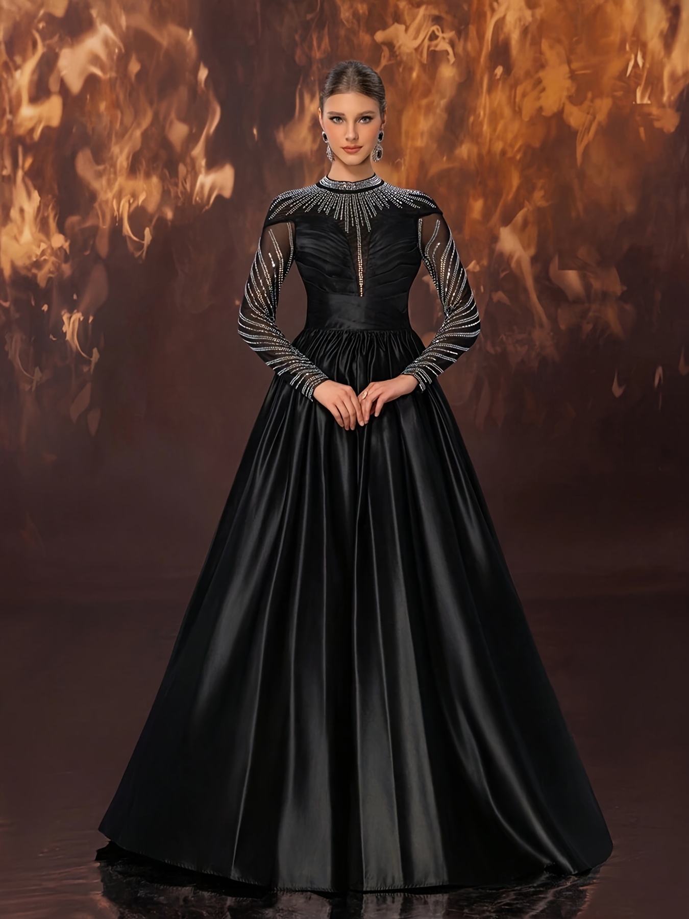 satin dress long sleeve maxi sold on Temu United States