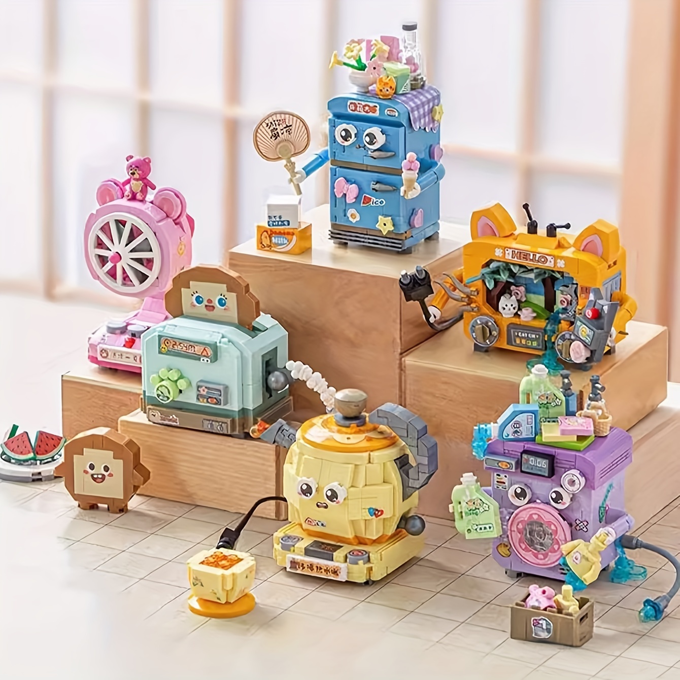 

Kawaii Cute Home Appliances Tv Washing Machine Refrigerator Oven Kettle Mini Building Blocks Set, Birthday Gift, Table Decoration, To Improve Hands-on Ability