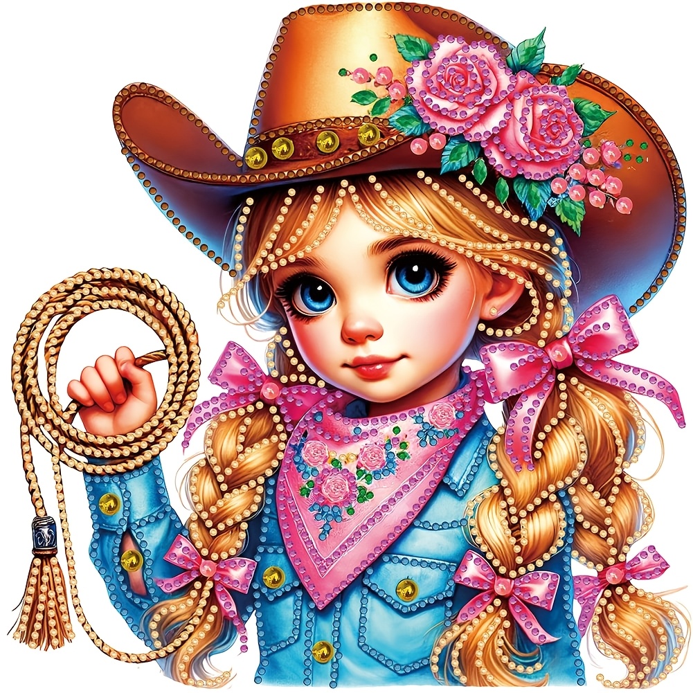 

1pc 5d Diy Kit, Rustic Cowgirl With Roses & , Canvas Art, Embroidery Mosaic Craft, Home Wall Decor For Beginners, People Theme, Irregular Shape