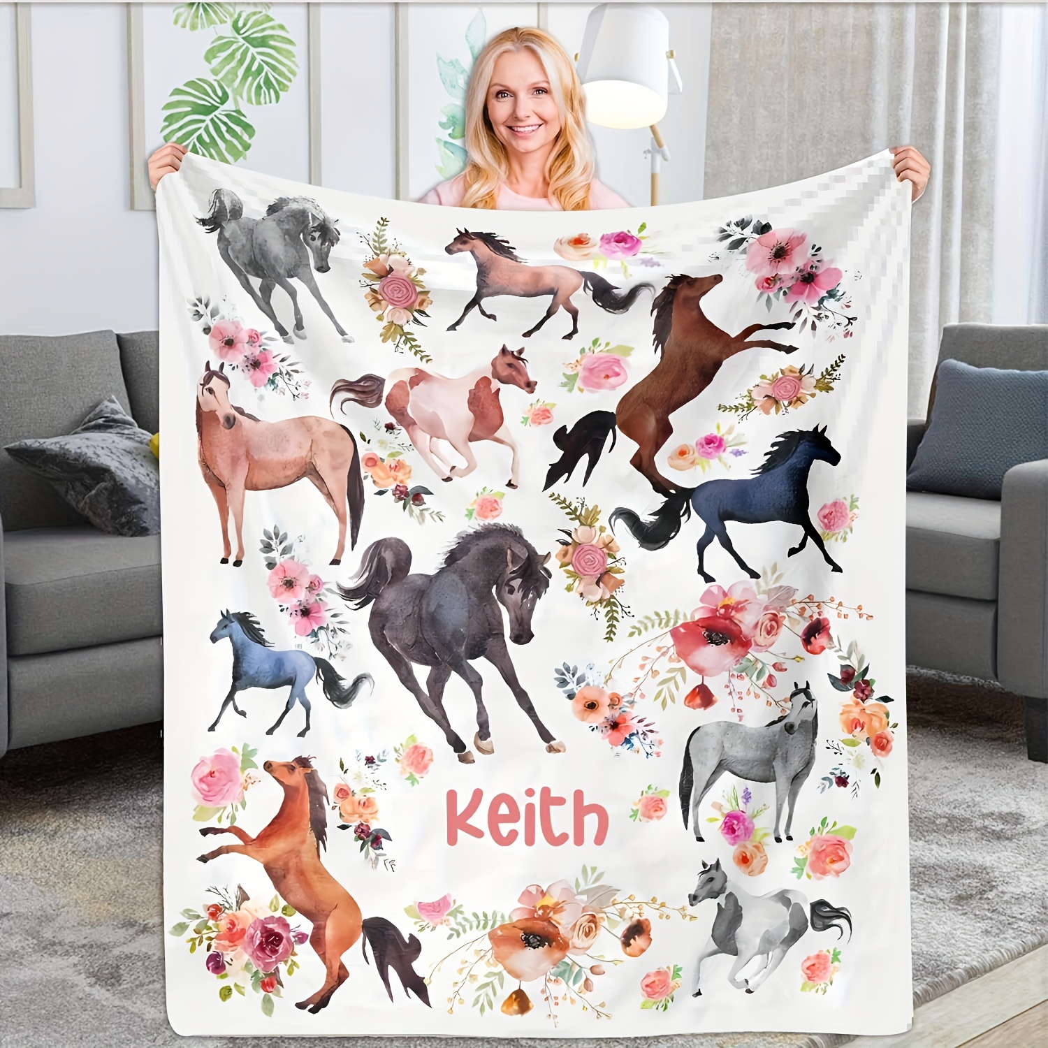 

Personalized Watercolor Horse Name Blanket - Soft Flannel, Custom Gift For All Seasons, Cozy Sofa & Tv Throw