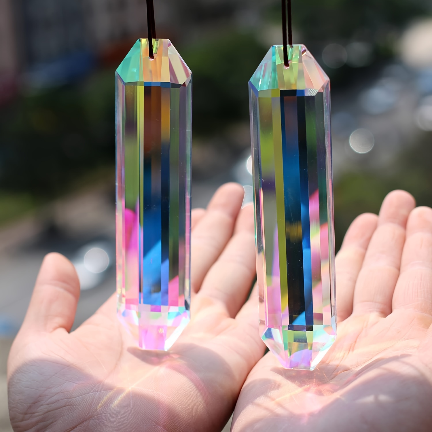 

2pcs Large Glass Light Catching Prisms, Window Hanging Suncatchers With Glass Prism Bars, Rainbow Maker For Home, Balcony, Kitchen, Garden Decors, Transparent Striped Rods