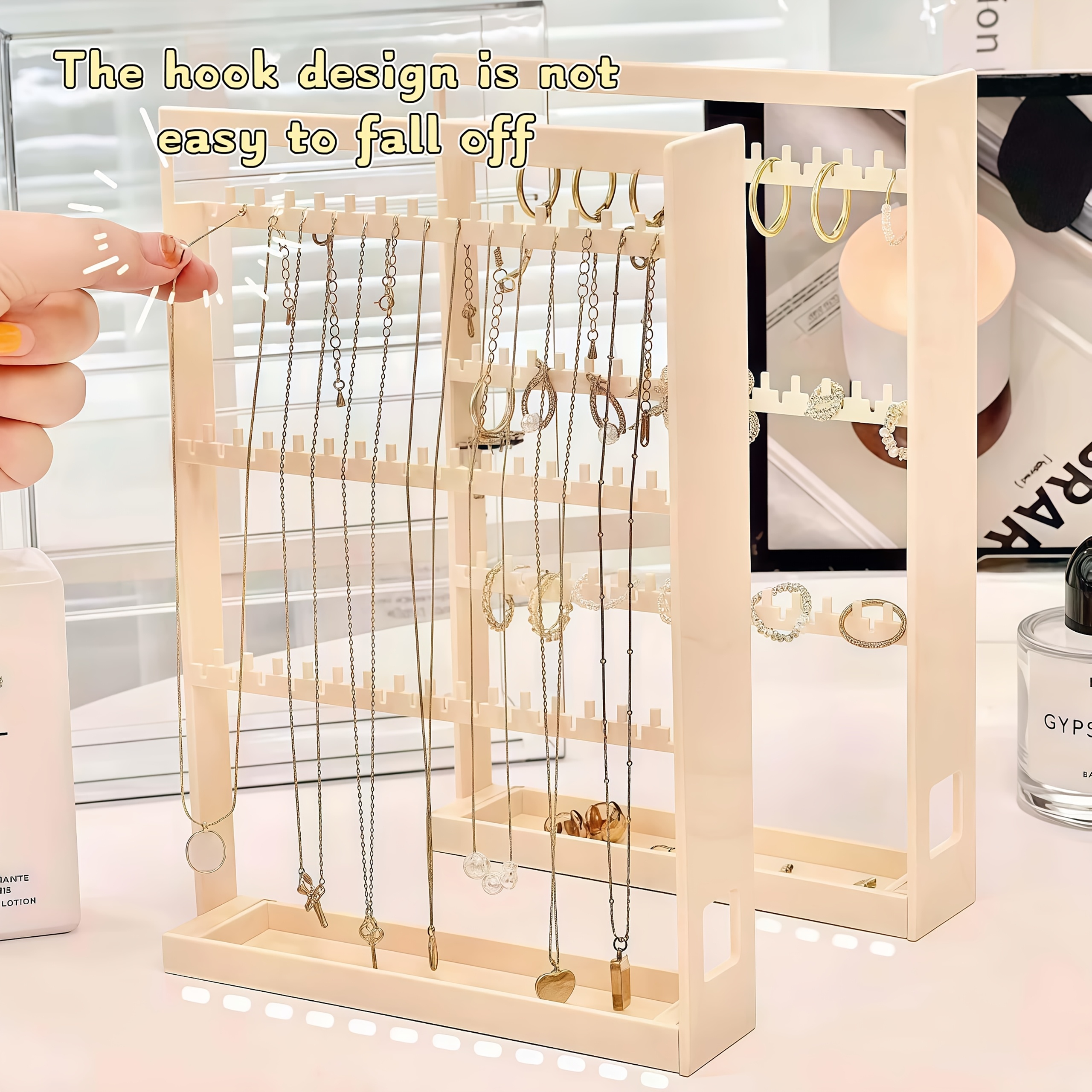 1pc jewelry storage box with pull out display shelves keychain hooks durable plastic organizer for bracelets necklaces earrings bedroom bathroom holiday gifts back to school supplies Product details 2
