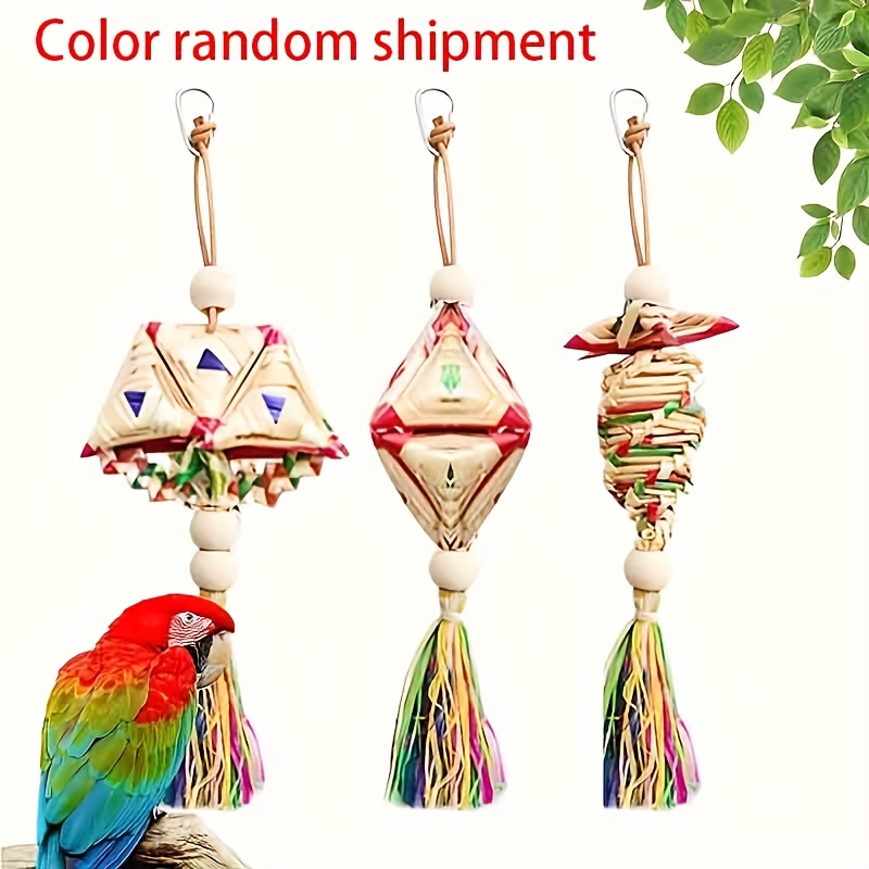 

Hand-woven Rattan & Grass Parrot Chew Toy - Sharpening Hanging Strings For Small To Medium Birds, Random Style