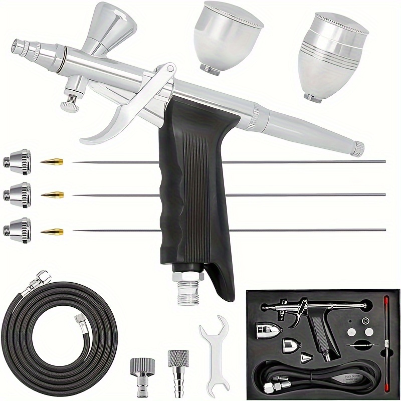 

Airbrush Kit, Trigger Airbrush Gun With 0.3mm/0.5mm/0.8mm Needles And 6 Foot Airbrush Hose, Airbrush Spray Tool Set For Painting Nails Cake Tattoo