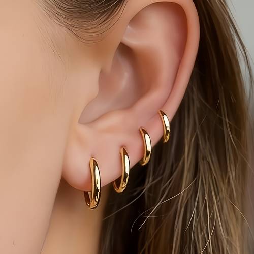 4 pairs of high quality stainless steel hypoallergenic golden hoop earrings anti fading simple and elegant fashionable womens earrings and jewelry accessories suitable for daily wear or parties and an exquisite gift for women