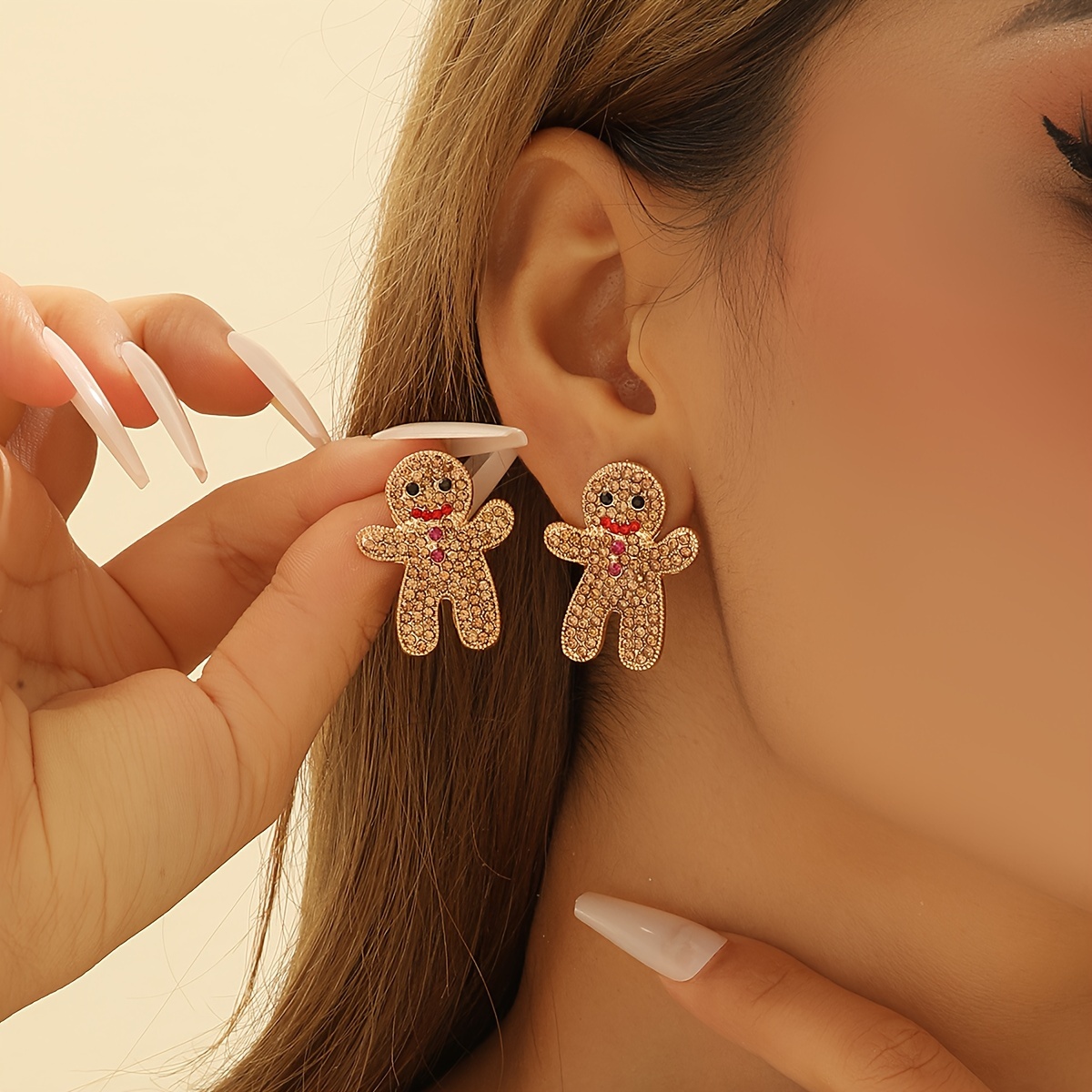 

Chic Gingerbread For Man Stud Earrings With Sparkling Rhinestones - Perfect Christmas Gift For Her, Stainless Steel Posts, Zinc Alloy