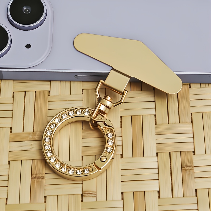 TEMU 1pc Rotatable Stainless Steel Phone Lanyard Clip With Shiny Metal Spring Ring Keyring, Ultra-thin Phone Strap Connector, Linking Plate, Card,