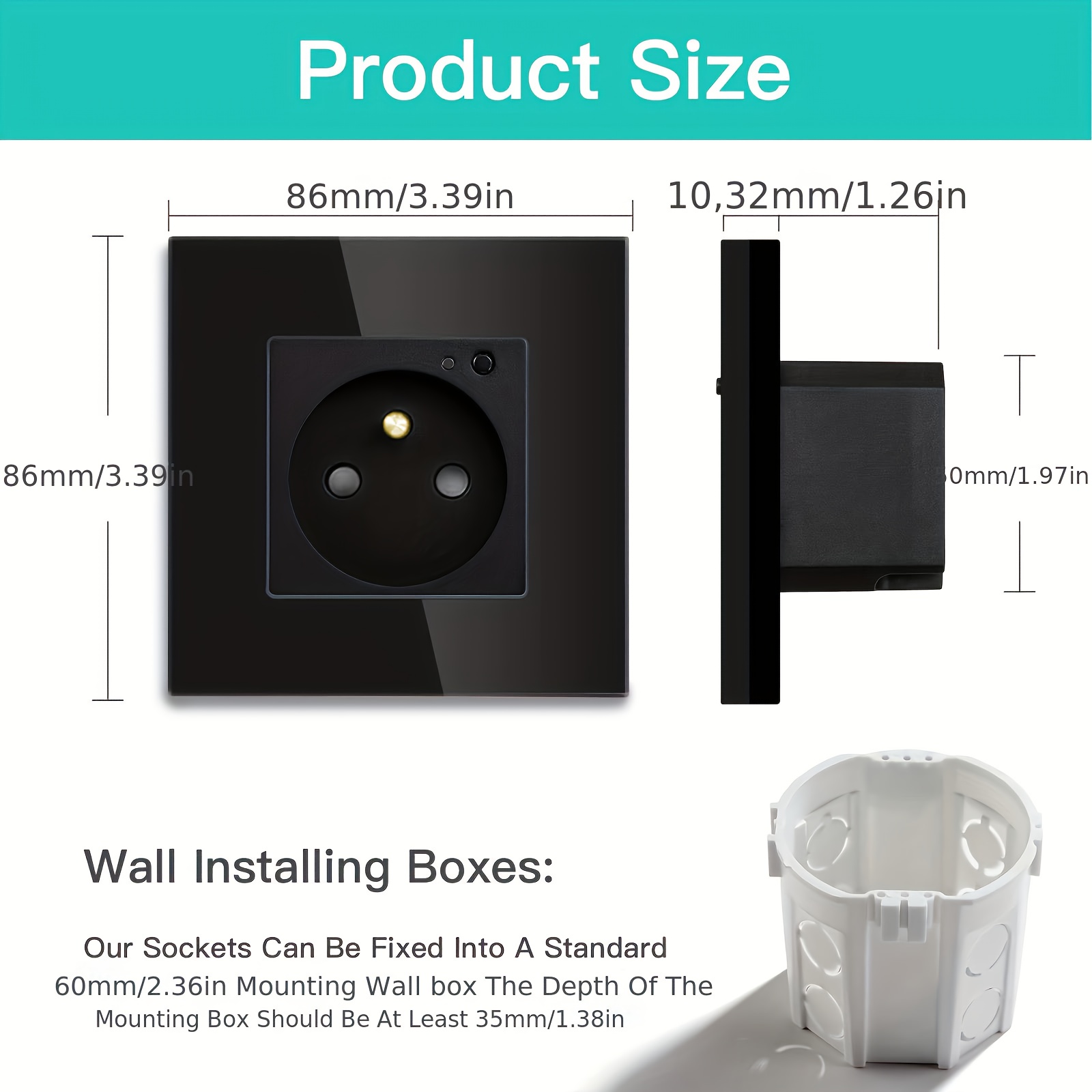 Enchufe de pared inteligente inalámbrico regulador 16A 110V-240V, material de vidrio templado negro, compatible con Tuya, Alexa, Google Home y otras conexiones de aplicaciones, adecuado para la mayoría de las ocasiones, como salas de estar, dormitorios, oficinas, etc.