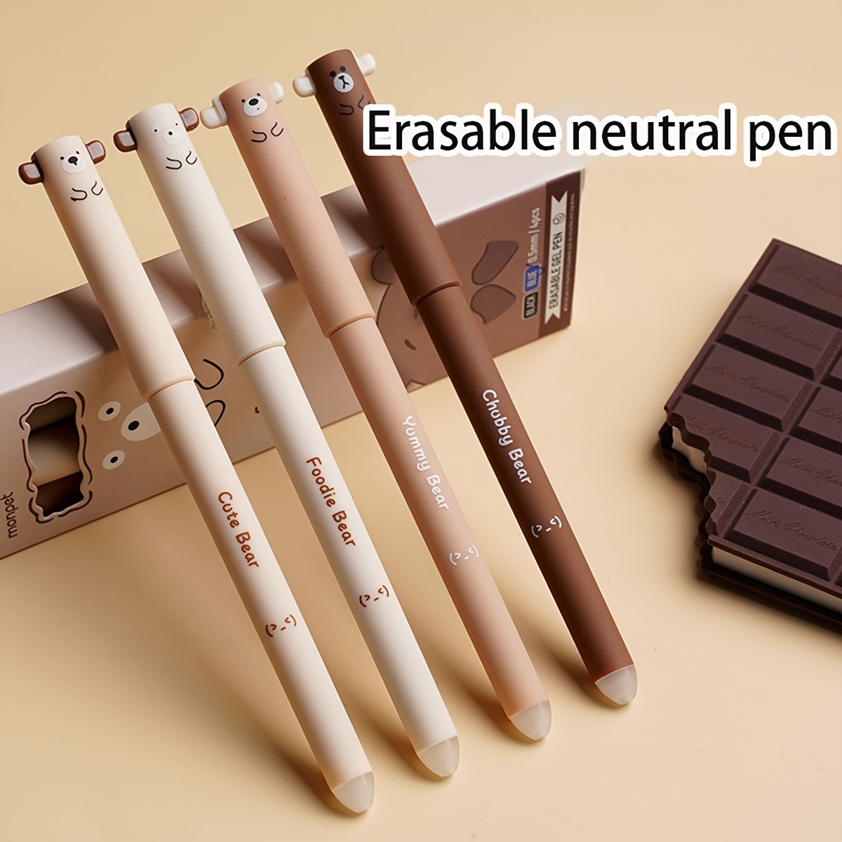 

4 Erasable Pens, Neutral Pen, Cartoon Heat Erasable Mocha High-temperature Pen