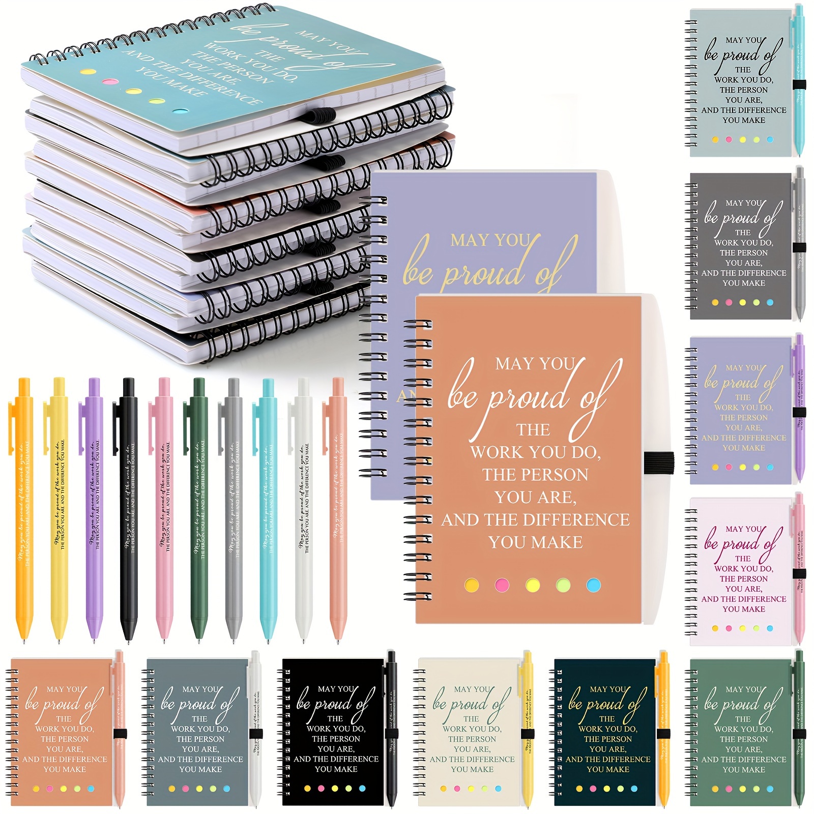 

30 Sets Of Employee Appreciation Spiral Notebook Journal With Note Notepad Motivational Ballpoint Pen Bulk For Teacher Back To School Gifts ()