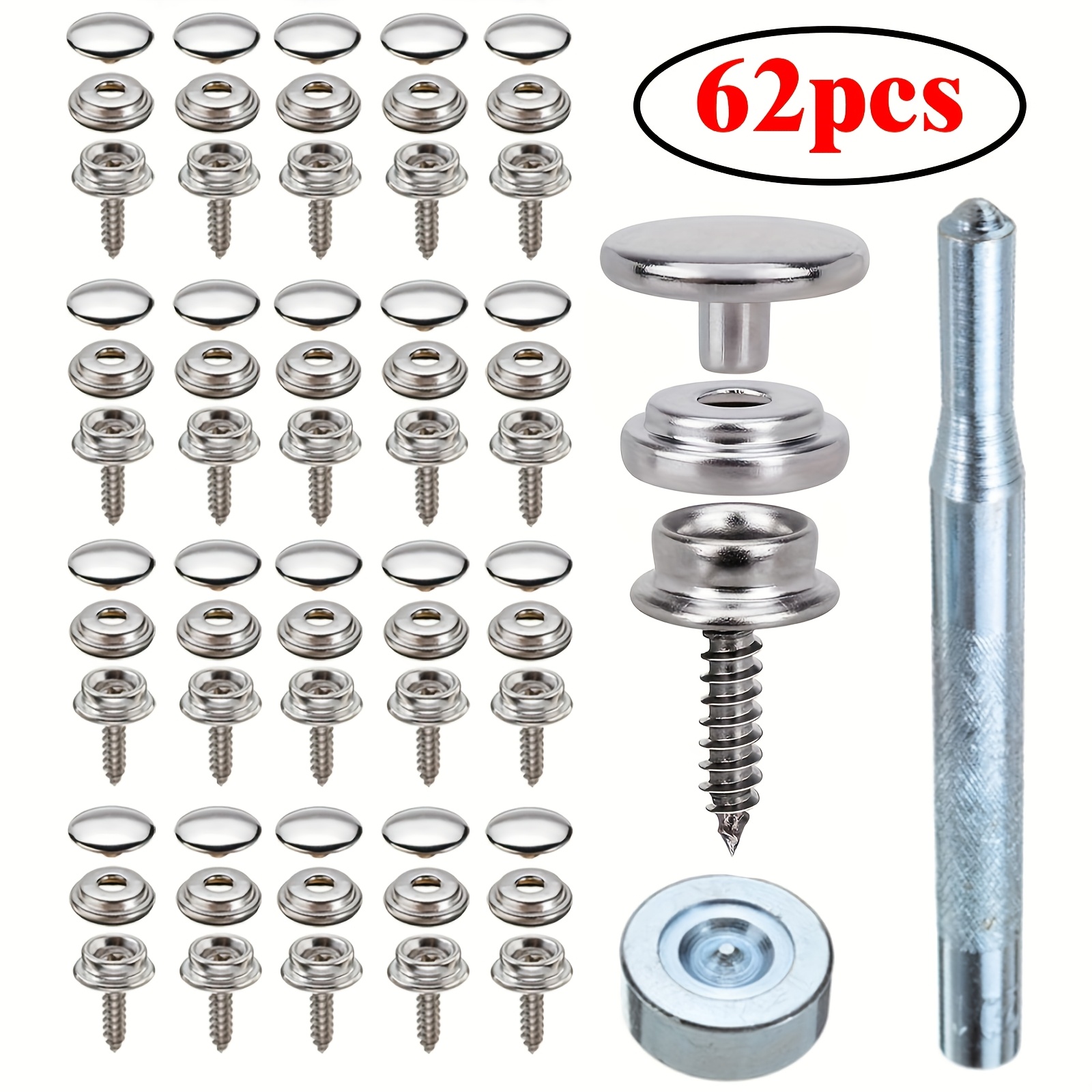 62pcs Stainless Steel Marine Snap Set With Tools- Universal Fit Canvas Fasteners, Metal Screw Snaps For Boat Covers& Furniture