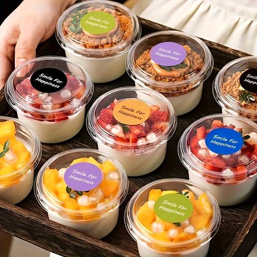 100pcs cup and lid combo 50 cups and 50 lids transparent reusable measuring cups with lids plastic cups stackable leak proof for parties desserts soups ice cream yogurt jellies ideal for home catering party serving