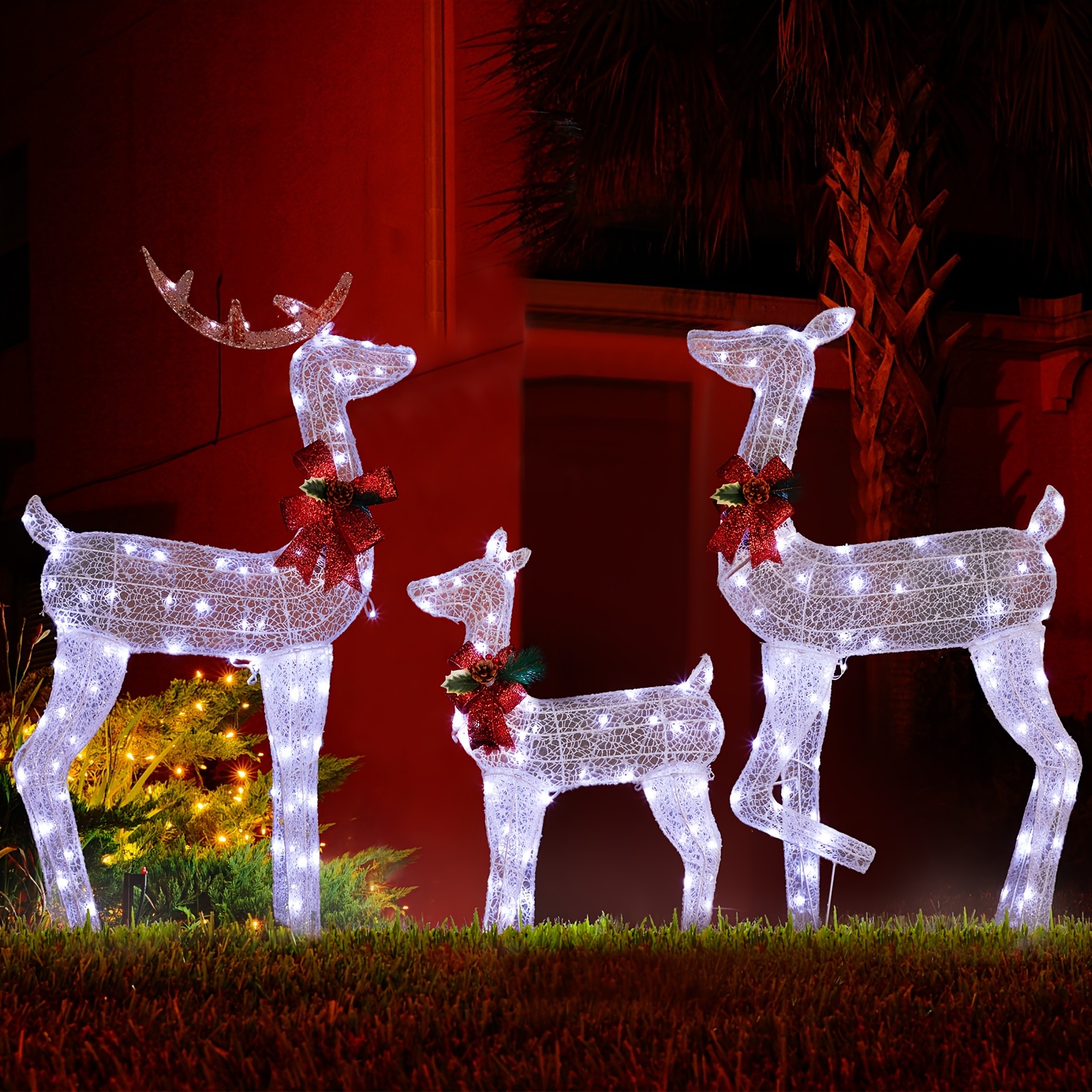 TEMU Rere 2d Family - 3pcs - 4ft - Mesh Dusting Christmas Lights Elk Holiday Display Lighting