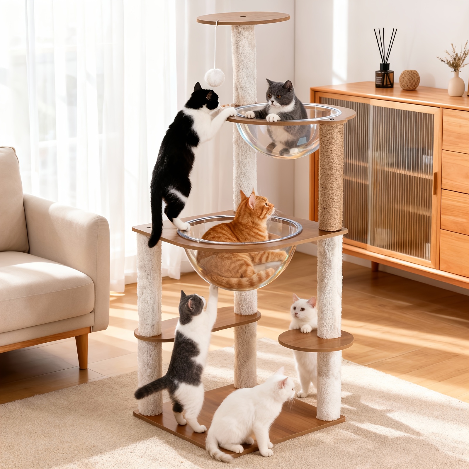 Image of Capsule Cat Tree, Capsule-style Cat Bed, Sturdy Frame With Load-bearing Design, Pet Castle, Cat Climbing, Playing, And Resting Station, Modern Home Pet Furniture. Furniture