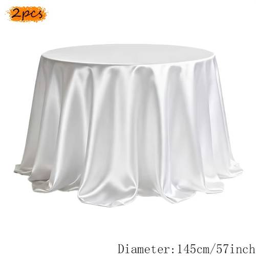 2pcs white satin round tablecloth set circular table covers smooth fabric wedding and party decor summer decoration outdoor garden decor courtyard decoration tablecloth for dining table wedding banquet tablecloth