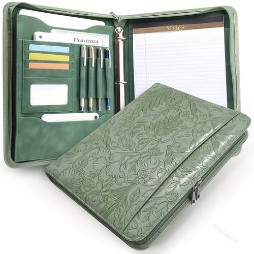 business a4 zipper padfolio with 3 ring binder for women pu leather portfolio document holder office gift for professional women and student high school supplies back to school essentials