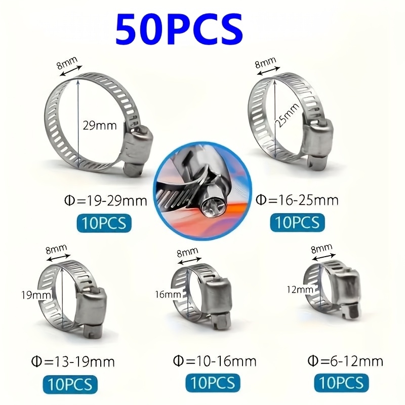 E-shop 50-teiliges -Sortiment - Schneckengetriebene , verstellbar 1/4 Zoll - 1-1/8 Zoll (6-29 mm) für Sanitär, Automobil und ,