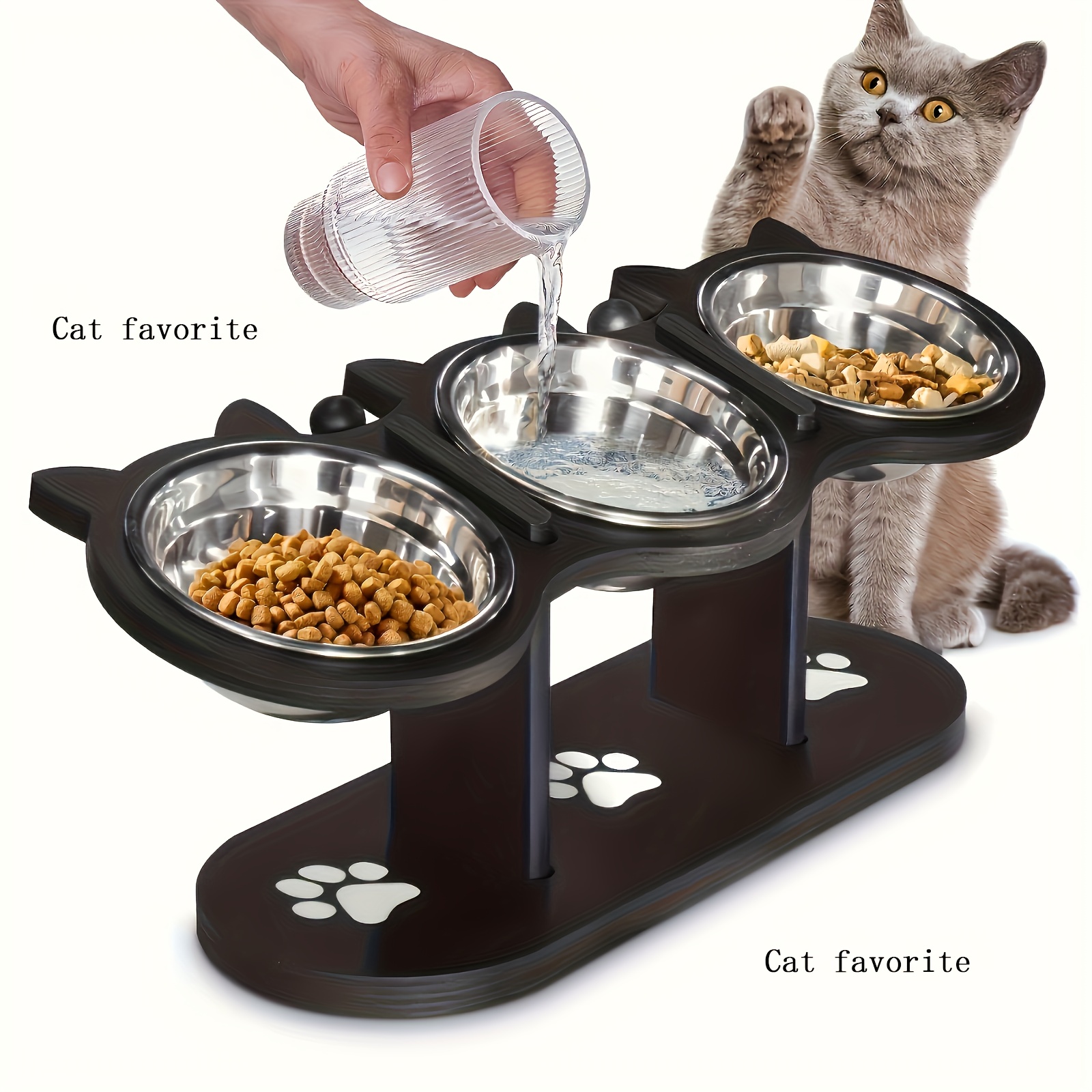 

High Cat Bowl Lifts Up Cat , Cat Puppy Small Pet , Raised Dog , Adjustable Food And Water Bowl With 3 Stainless Steel Bowls Stand, Pet , Essential For Pet , Drinking Bowl, Cat Food Small Animal Bowl