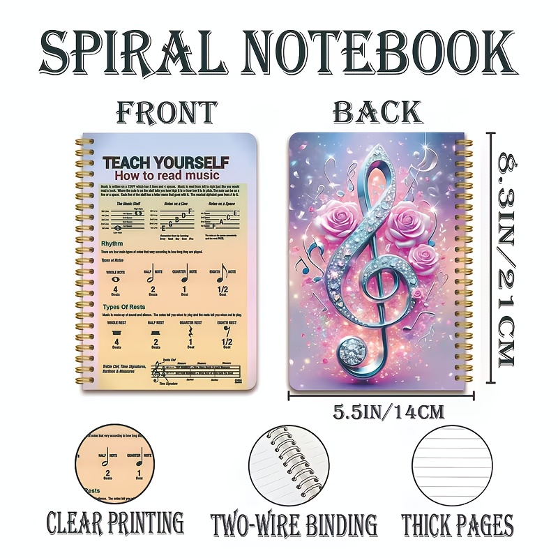 TEMU Blank Notebook1 Self-study Music Score Theme Spiral Notebook | 5.5x8.3 Inches Lined Inner Pages | Essential For Music Self-study | Suitable For