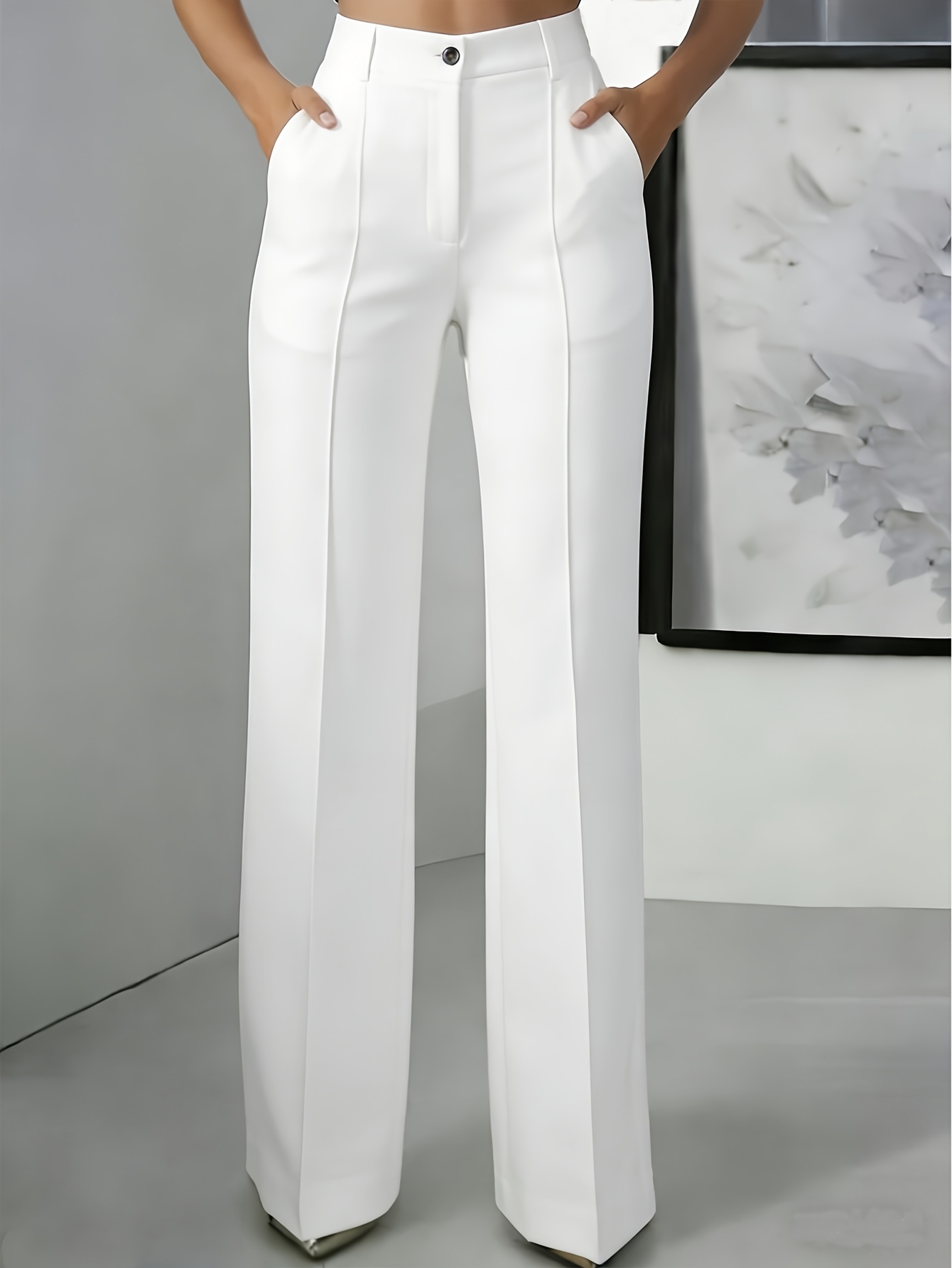 Women's Elegant Solid Color Suit Trousers, with Pockets, Three-dimensional Tailoring, Comfortable Fabric, Machine Washable, Perfect for Casual Office Wear and Work Outings.