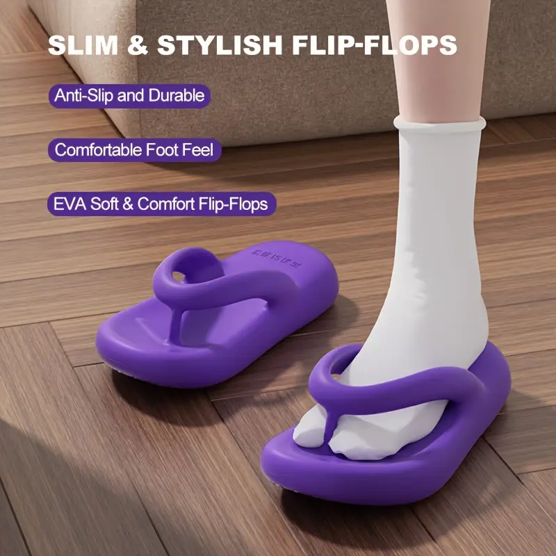 womens eva flip flops stylish comfortable thick sole beach sandals anti slip durable slip on footwear with flat heel purple non slip sandals casual summer footwear eva material Product details 7