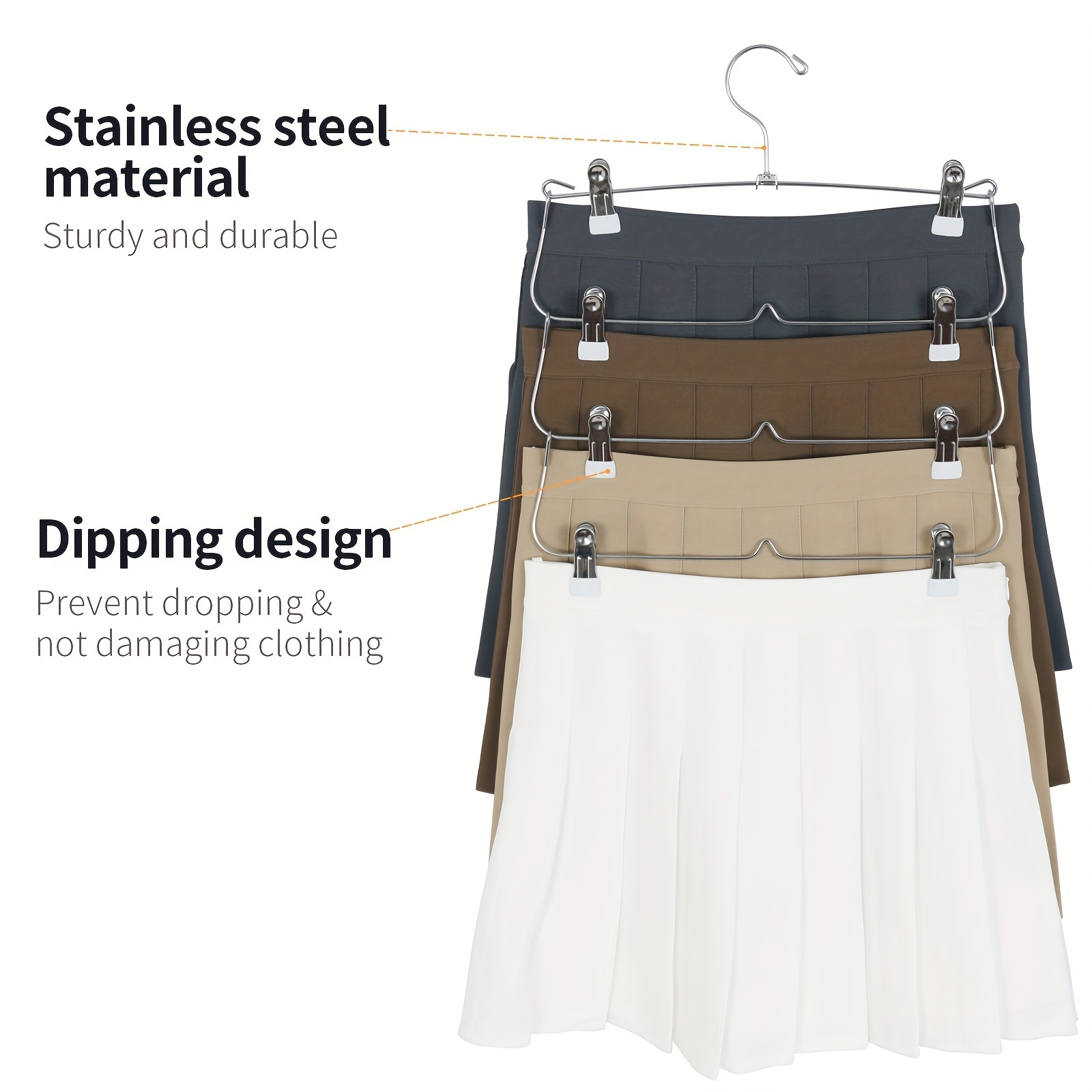 1pc stainless steel skirt and pants hanger no slip design heavy duty closet organizer with clips skirt pants hanger details 0