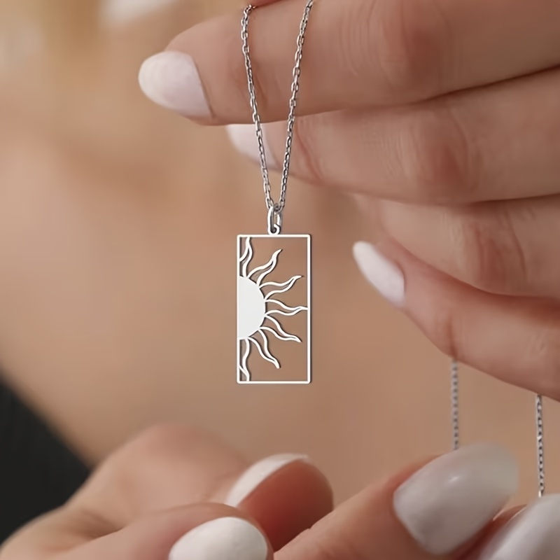Women's 18K Golden Plated Rectangular Sun Pendant Necklace