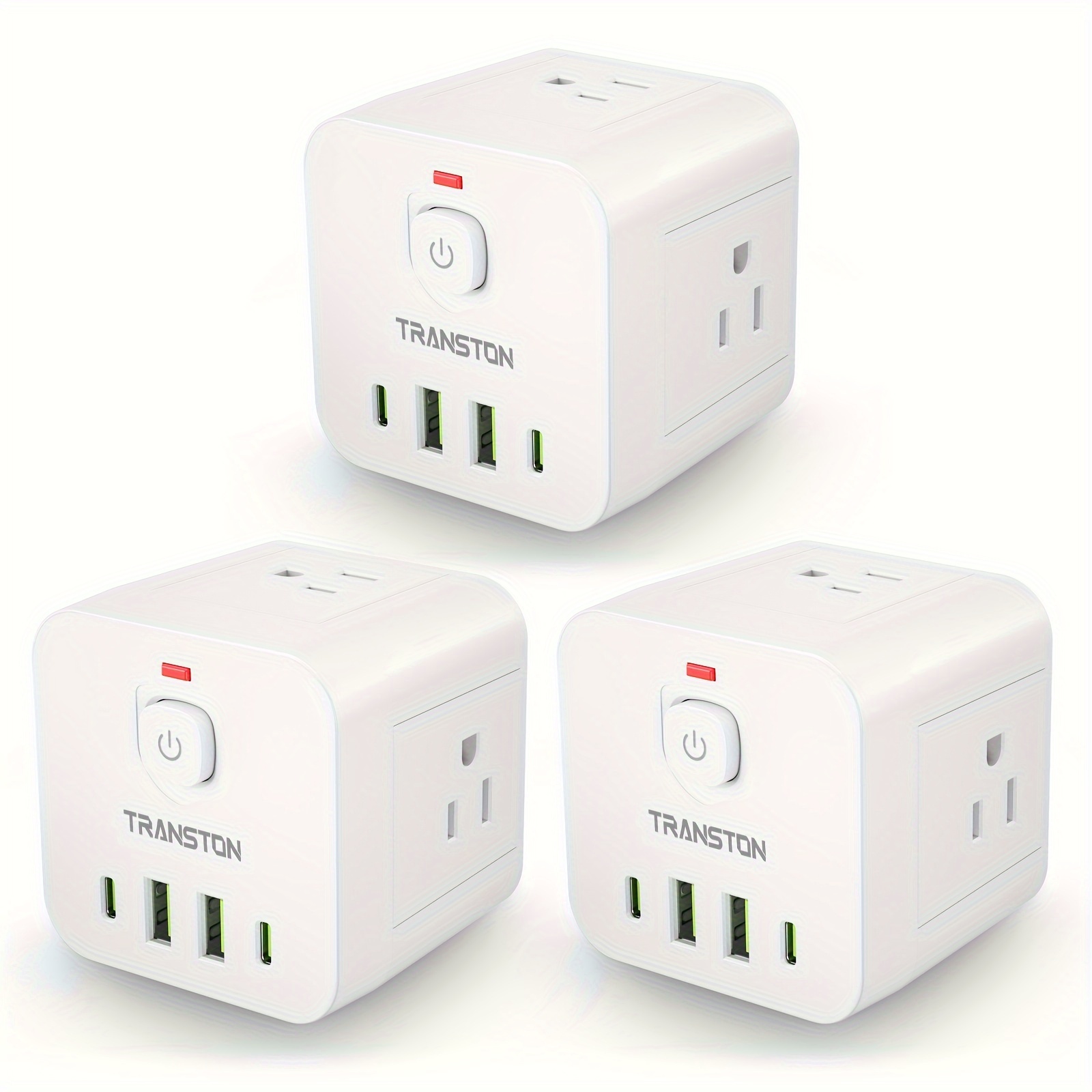 

3 Packs, 8-in-1 Multifunctional Cube Power Strip With Protector, 4 Sockets, 2 Usb, 2 Type-c, Suitable For Home, Kitchen, Office, Travel, White